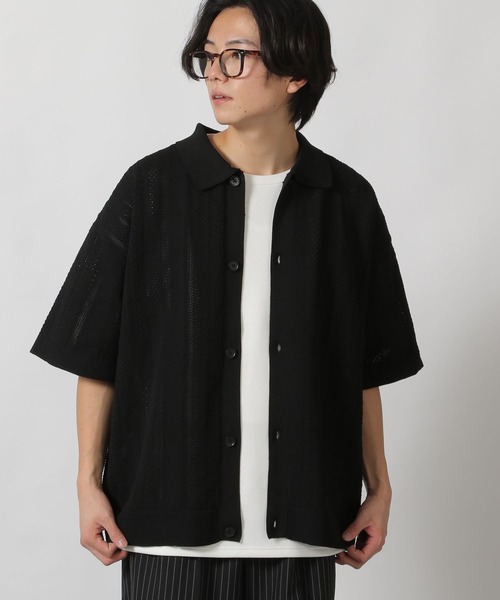 LAKOLE(ラコレ)の「透かし編みニット半袖シャツ / 324302(ニット/セーター・メンズ・ベージュ/ブラック/ブルー・LARGE/MEDIUM)」の1枚目の写真