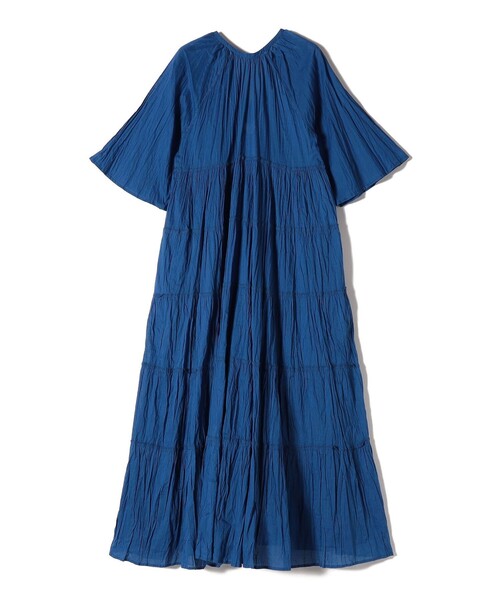 Fanaka ファナカ クリンクル 袖 フレア ロングワンピース ドット 黒 手洗い可能〉Fanaka:クリンクル 袖 フレア ロング ワンピース