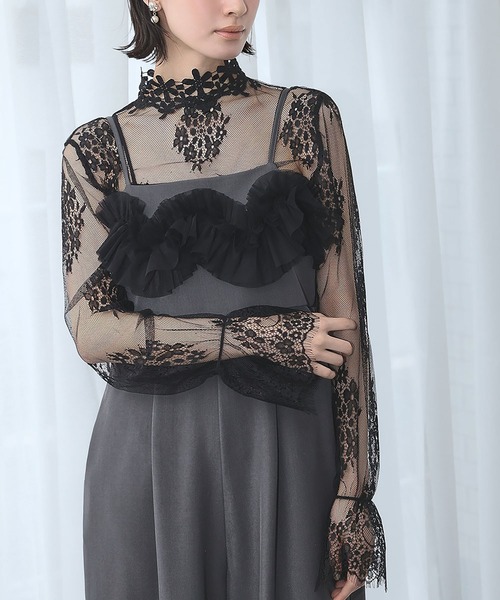 セール】シースルートップス 長袖 ハイネック チュール レース メロウ