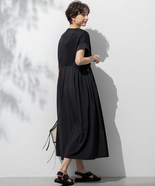 VIRINA 撥水加工　半袖ワンピース キュプラコットンシワ加工ボタニカルサラサプリント半袖