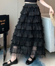 予約商品】スカート（ブラック/黒色系・フリル）ファッション