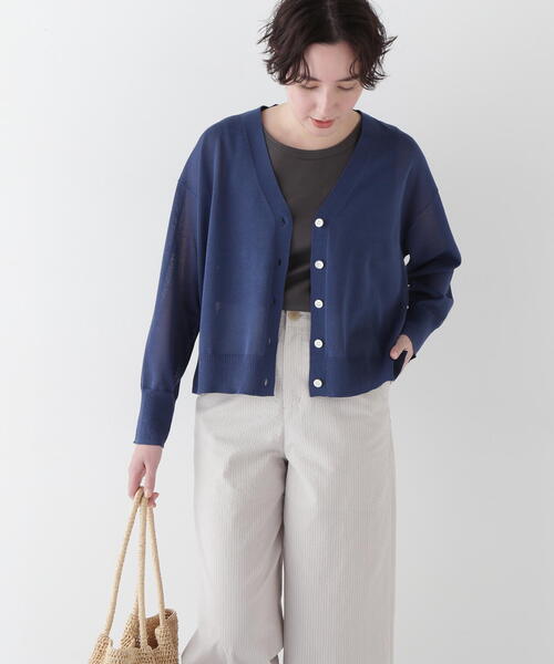 human woman（ヒューマンウーマン）の「◆【ウォッシャブル】シアーハイゲージ長袖カーディガン（カーディガン/ボレロ・レディース・ベージュ系その他2/ピンク/イエロー/ネイビー・MEDIUM）」の3枚目の写真