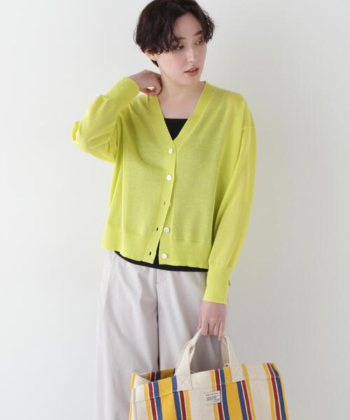 human woman（ヒューマンウーマン）の「◆【ウォッシャブル】シアーハイゲージ長袖カーディガン（カーディガン/ボレロ・レディース・ベージュ系その他2/ピンク/イエロー/ネイビー・MEDIUM）」の13枚目の写真