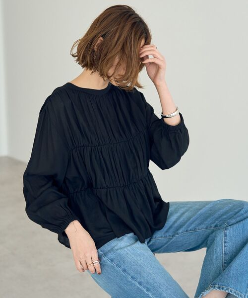 YECCA VECCA（イェッカヴェッカ）の「リボンデザインシアーブラウス（シャツ/ブラウス・レディース・ブラック/オフホワイト/ブラウン・FREE）」の5枚目の写真
