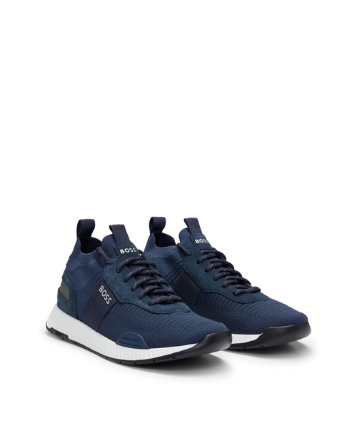 セール】ニットアッパースニーカー ロゴ＆スエードディテール