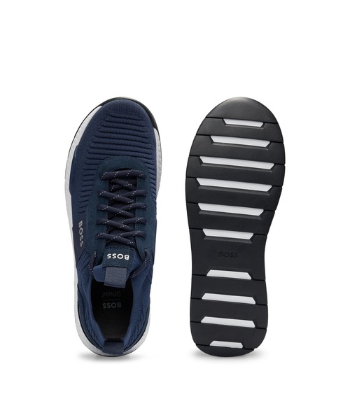 セール】ニットアッパースニーカー ロゴ＆スエードディテール