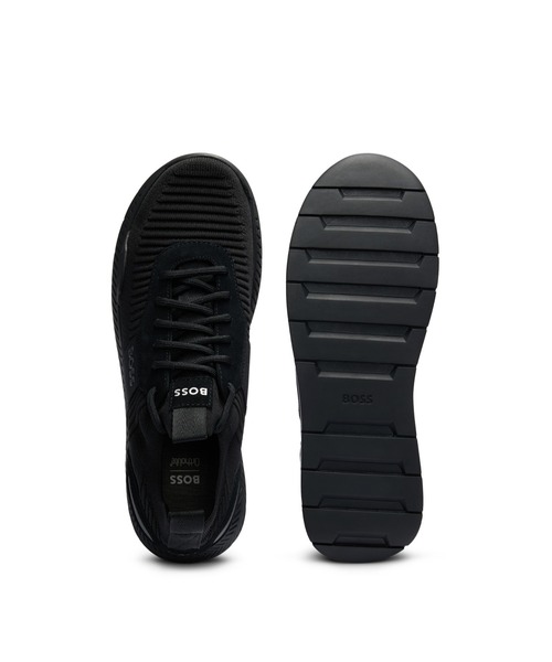 セール】ニットアッパースニーカー ロゴ＆スエードディテール