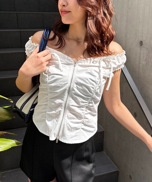 ブラウス シャツ オフショルZIPブラウス レディース セール】オフショルZIPブラウス（シャツ/ブラウス）｜SPIRALGIRL