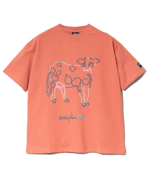 Mountain Mania(マウンテンマニア)の「Mountain Mania/マウンテンマニア EMBROIDERY STYLE ANIMAL ONE STROKE PRINT TEE(Tシャツ/カットソー・メンズ・イエロー/ダークオレンジ・MEDIUM/LARGE/X-LARGE)」の1枚目の写真