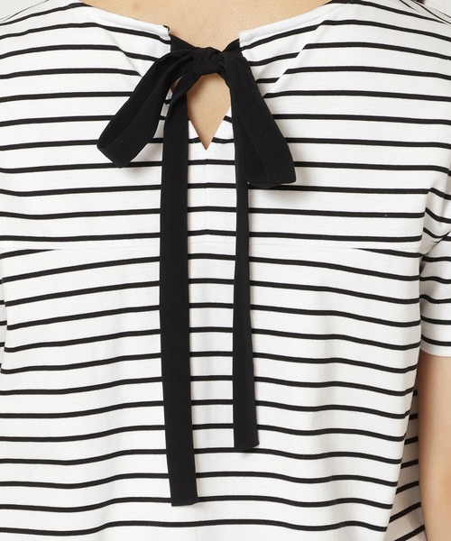 Rose Tiara(ローズティアラ)の「【接触冷感/UVカット/コットン100%/手洗い可】ボーダーカットソー(Tシャツ/カットソー・レディース・ブラック/オフホワイト・42/38/46)」の4枚目の写真