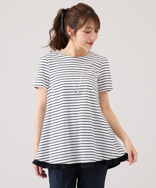 Rose Tiara(ローズティアラ)の「【接触冷感/UVカット/コットン100%/手洗い可】ボーダーカットソー(Tシャツ/カットソー・レディース・ブラック/オフホワイト・42/38/46)」の22枚目の写真