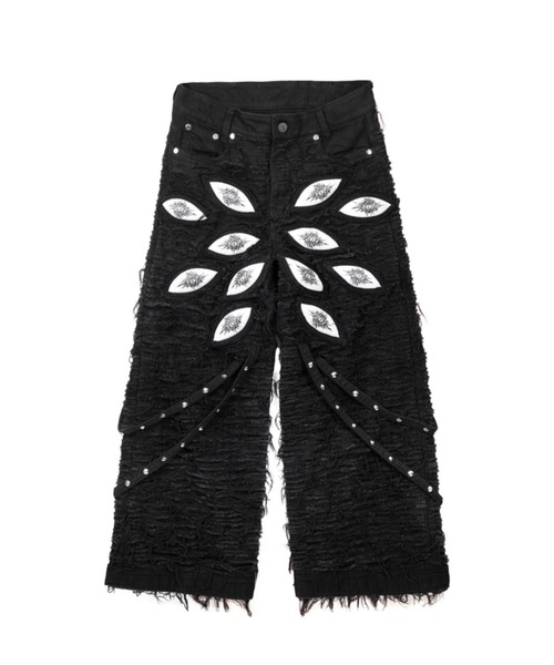 UNIZ（ユニズ）の「【UNIZ】White Eyes Pants / 【ユニズ】ホワイトアイズダメージワイドデニムパンツ（デニムパンツ・メンズ・ブラック・M/L）」の4枚目の写真