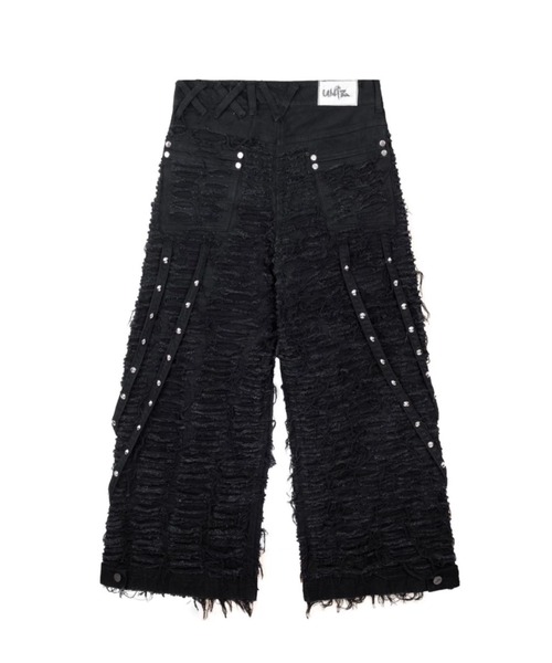 UNIZ（ユニズ）の「【UNIZ】White Eyes Pants / 【ユニズ】ホワイトアイズダメージワイドデニムパンツ（デニムパンツ・メンズ・ブラック・M/L）」の5枚目の写真