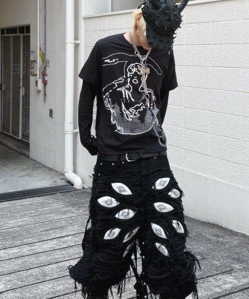 UNIZ（ユニズ）の「【UNIZ】White Eyes Pants / 【ユニズ】ホワイトアイズダメージワイドデニムパンツ（デニムパンツ・メンズ・ブラック・M/L）」の18枚目の写真