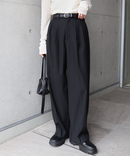 andme(アンドミー)の「2タックセミワイドロングパンツ(スラックス・レディース・ブラック/チャコールグレー/アッシュグレー・M/L)」の2枚目の写真