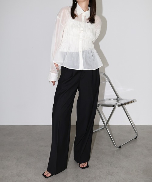 andme(アンドミー)の「2タックセミワイドロングパンツ(スラックス・レディース・ブラック/チャコールグレー/アッシュグレー・M/L)」の13枚目の写真