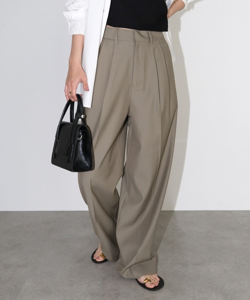 andme(アンドミー)の「2タックセミワイドロングパンツ(スラックス・レディース・ブラック/チャコールグレー/アッシュグレー・M/L)」の7枚目の写真