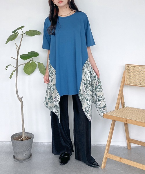 AS KNOW AS plus（アズノゥアズプラス）の「●バサッとアシンメトリー 異素材切り替えチュニック（チュニック・レディース・ブラック/カーキ/ブルー・FREE）」の12枚目の写真