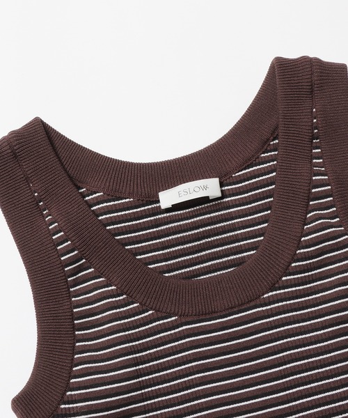 ESLOW(エスロー)の「ESLOW/エスロー COMBINATION TANKTOP ボーダー タンクトップ リブタンク 秋服 冬服(タンクトップ・レディース・ブラウン/ブルー・FREE)」の9枚目の写真