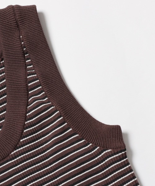 ESLOW(エスロー)の「ESLOW/エスロー COMBINATION TANKTOP ボーダー タンクトップ リブタンク 秋服 冬服(タンクトップ・レディース・ブラウン/ブルー・FREE)」の7枚目の写真