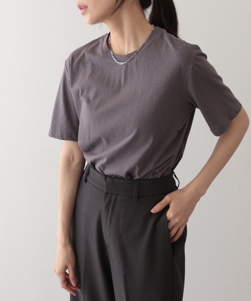 Lace Ladies(レースレディース)の「クルーネック ドロップショルダー ベーシック 半袖 Tシャツ(Tシャツ/カットソー・レディース・パープル/ホワイト/ブラック/グレー/ブルー・FREE)」の3枚目の写真