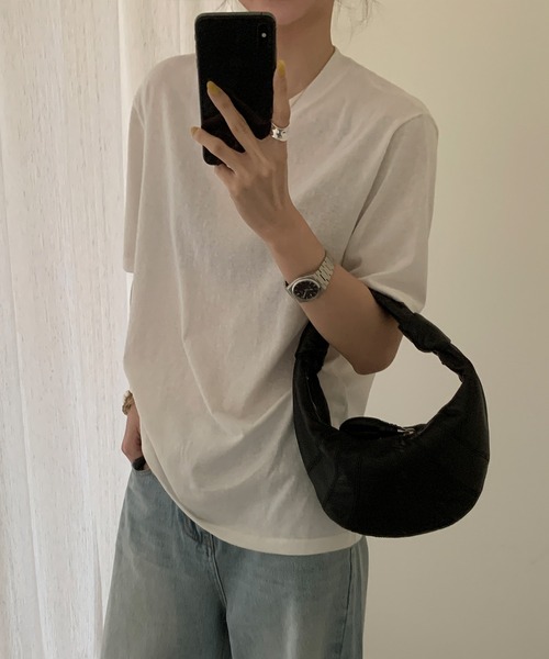 Lace Ladies(レースレディース)の「クルーネック ドロップショルダー ベーシック 半袖 Tシャツ(Tシャツ/カットソー・レディース・パープル/ホワイト/ブラック/グレー/ブルー・FREE)」の2枚目の写真