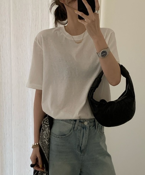 Lace Ladies(レースレディース)の「クルーネック ドロップショルダー ベーシック 半袖 Tシャツ(Tシャツ/カットソー・レディース・パープル/ホワイト/ブラック/グレー/ブルー・FREE)」の6枚目の写真
