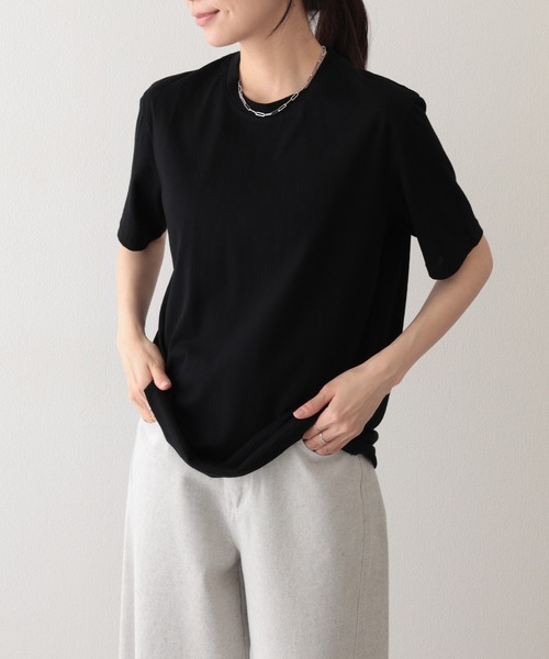 Lace Ladies(レースレディース)の「クルーネック ドロップショルダー ベーシック 半袖 Tシャツ(Tシャツ/カットソー・レディース・パープル/ホワイト/ブラック/グレー/ブルー・FREE)」の9枚目の写真
