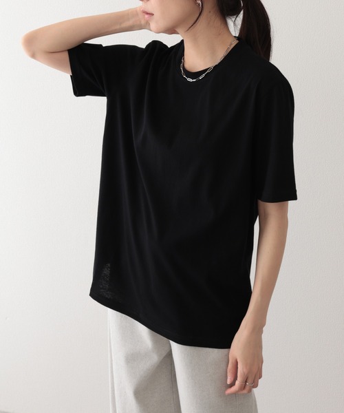 Lace Ladies(レースレディース)の「クルーネック ドロップショルダー ベーシック 半袖 Tシャツ(Tシャツ/カットソー・レディース・パープル/ホワイト/ブラック/グレー/ブルー・FREE)」の12枚目の写真