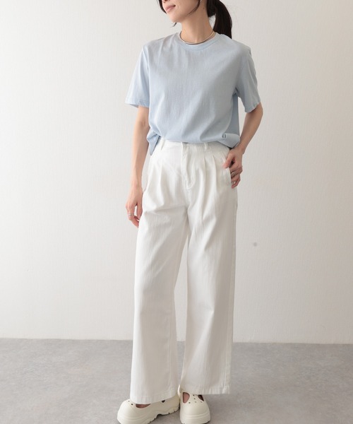 Lace Ladies(レースレディース)の「クルーネック ドロップショルダー ベーシック 半袖 Tシャツ(Tシャツ/カットソー・レディース・パープル/ホワイト/ブラック/グレー/ブルー・FREE)」の15枚目の写真