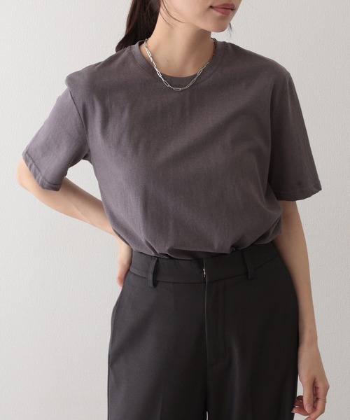 Lace Ladies(レースレディース)の「クルーネック ドロップショルダー ベーシック 半袖 Tシャツ(Tシャツ/カットソー・レディース・パープル/ホワイト/ブラック/グレー/ブルー・FREE)」の19枚目の写真