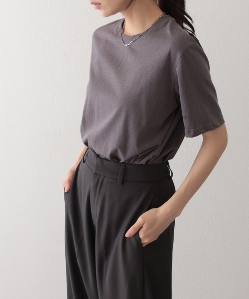 Lace Ladies(レースレディース)の「クルーネック ドロップショルダー ベーシック 半袖 Tシャツ(Tシャツ/カットソー・レディース・パープル/ホワイト/ブラック/グレー/ブルー・FREE)」の22枚目の写真