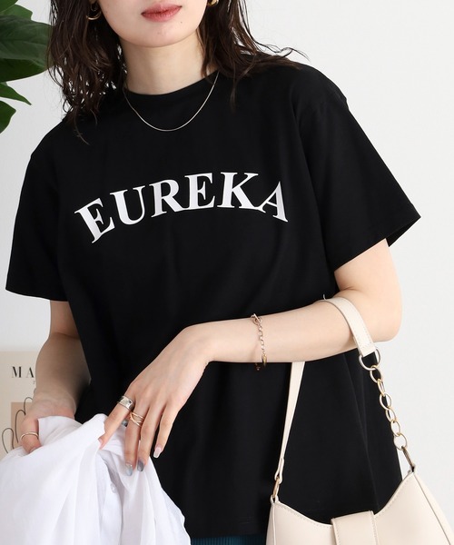 EGLANTINE(エグランティーヌ)の「EGLANTINE バックタックロゴプリント半袖カットソー(Tシャツ/カットソー・レディース・ブラック/グレイッシュブルー/ベージュ・40)」の21枚目の写真