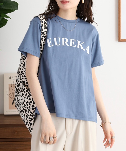 EGLANTINE(エグランティーヌ)の「EGLANTINE バックタックロゴプリント半袖カットソー(Tシャツ/カットソー・レディース・ブラック/グレイッシュブルー/ベージュ・40)」の19枚目の写真