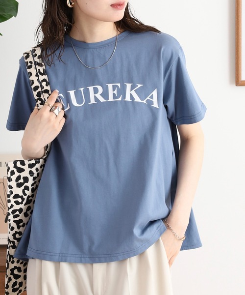 EGLANTINE(エグランティーヌ)の「EGLANTINE バックタックロゴプリント半袖カットソー(Tシャツ/カットソー・レディース・ブラック/グレイッシュブルー/ベージュ・40)」の18枚目の写真