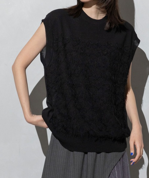 MARECHAL TERRE（マルシャルテル）の「フリンジニット（ニット/セーター・レディース・ネイビー/アイボリー/ブラック/グレイッシュベージュ・MEDIUM）」の2枚目の写真