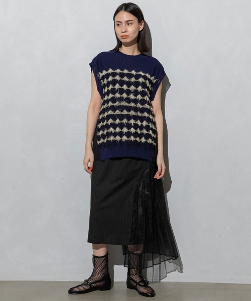 MARECHAL TERRE（マルシャルテル）の「フリンジニット（ニット/セーター・レディース・ネイビー/アイボリー/ブラック/グレイッシュベージュ・MEDIUM）」の5枚目の写真