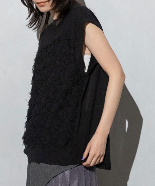 MARECHAL TERRE（マルシャルテル）の「フリンジニット（ニット/セーター・レディース・ネイビー/アイボリー/ブラック/グレイッシュベージュ・MEDIUM）」の6枚目の写真