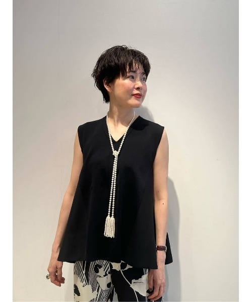タンクトップ ノースリーブ ESTNATION / ジョーゼットコンビ Vネックニット「EXCLUSIVE」 レディース ESTNATION タンクトップ ノースリーブ / ジョーゼットコンビ V