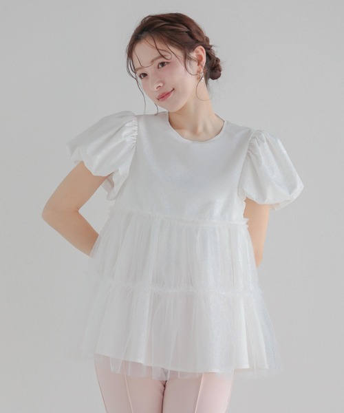 fitmore♡チュールレイヤードパフスリーブトップス♡ セール】チュールレイヤードパフスリーブトップス（その他