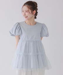 チュールレイヤードパフスリーブトップス