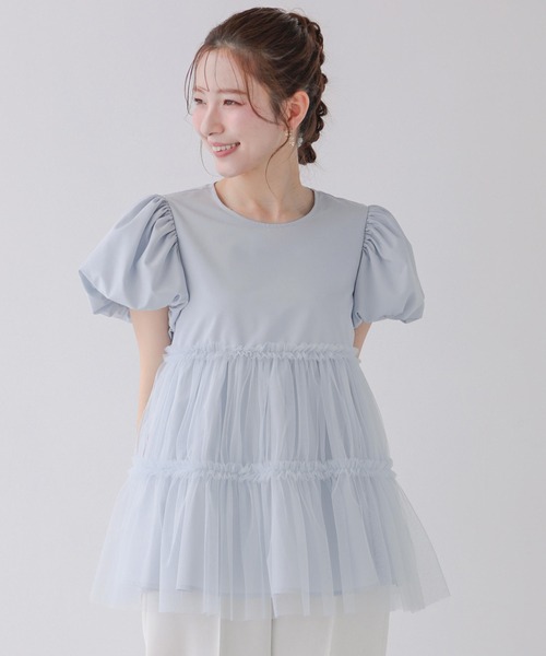 Fit more（フィットモア）の「チュールレイヤードパフスリーブトップス（その他トップス・レディース・ベビーピンク/ブルー/ホワイト・FREE）」の3枚目の写真