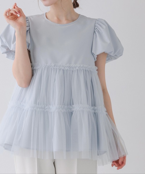 fitmore♡チュールレイヤードパフスリーブトップス♡ セール】チュールレイヤードパフスリーブトップス（その他