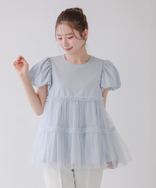Fit more（フィットモア）の「チュールレイヤードパフスリーブトップス（その他トップス・レディース・ベビーピンク/ブルー/ホワイト・FREE）」の8枚目の写真