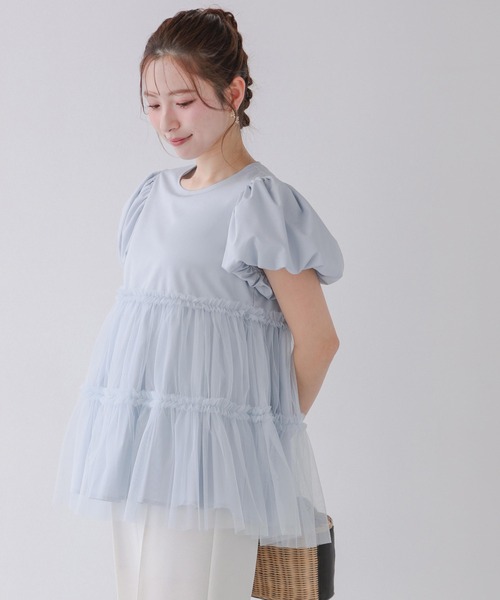 Fit more（フィットモア）の「チュールレイヤードパフスリーブトップス（その他トップス・レディース・ベビーピンク/ブルー/ホワイト・FREE）」の10枚目の写真