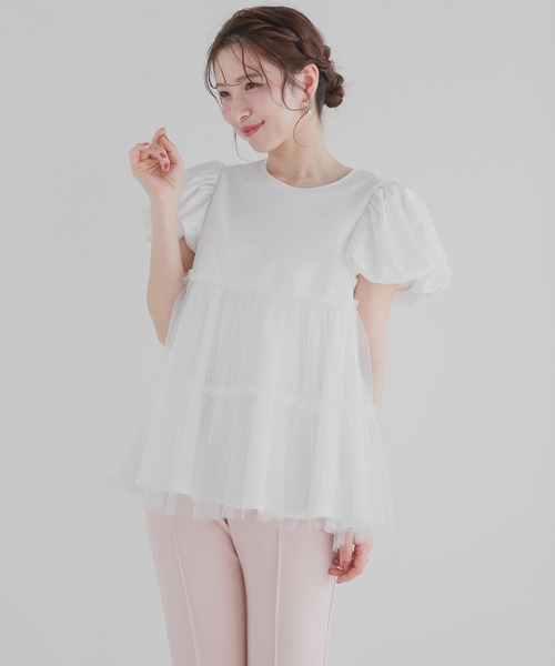 Fit more（フィットモア）の「チュールレイヤードパフスリーブトップス（その他トップス・レディース・ベビーピンク/ブルー/ホワイト・FREE）」の12枚目の写真