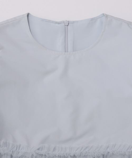 fitmore チュールレイヤードパフスリーブトップス　ベビーピンク Fit more チュールレイヤードパフスリーブトップス レディース