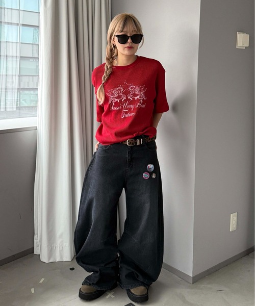 sedacle(セダクル)の「ワッフルスタッズプリントTシャツ(Tシャツ/カットソー・レディース・アイボリー/グレー/レッド・SMALL/MEDIUM/LARGE)」の10枚目の写真