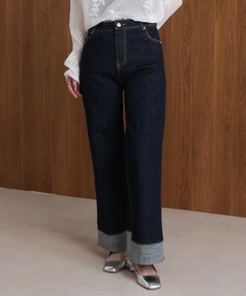 Bou Jeloud(ブージュルード)の「折り返しワイドデニムパンツ(デニムパンツ・レディース・ブルー/インディゴブルー・38)」の20枚目の写真