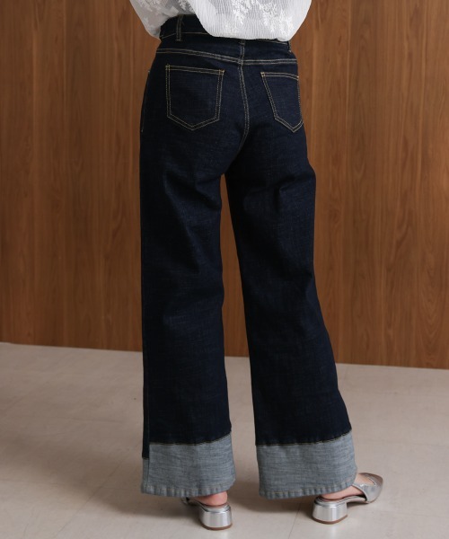 Bou Jeloud(ブージュルード)の「折り返しワイドデニムパンツ(デニムパンツ・レディース・ブルー/インディゴブルー・38)」の22枚目の写真
